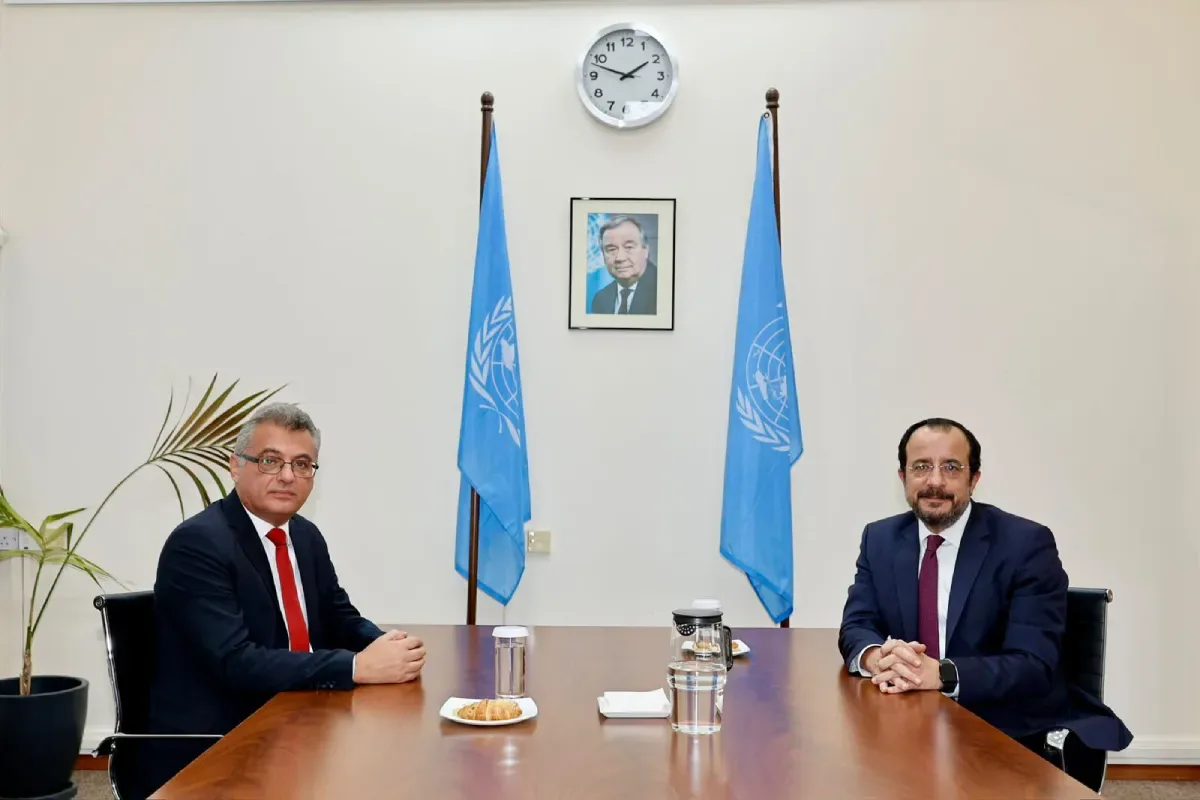 Cyprus talks between Turkish Cypriot leader Tufan Erhürman and Greek Cypriot leader Nikos Christodoulides