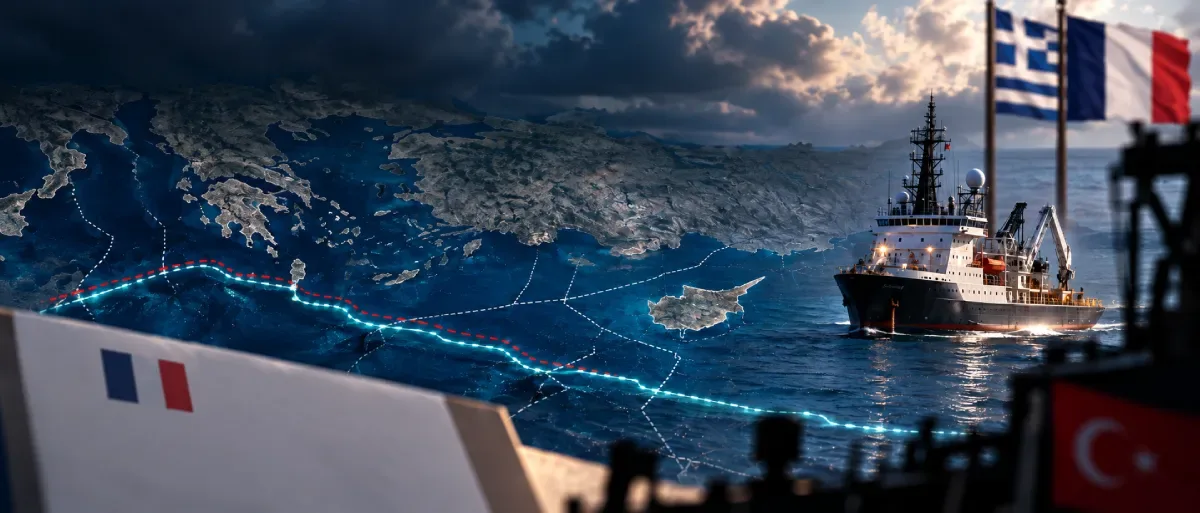 French-flagged survey vessel and Eastern Mediterranean cable route between Greece, Cyprus and Türkiye