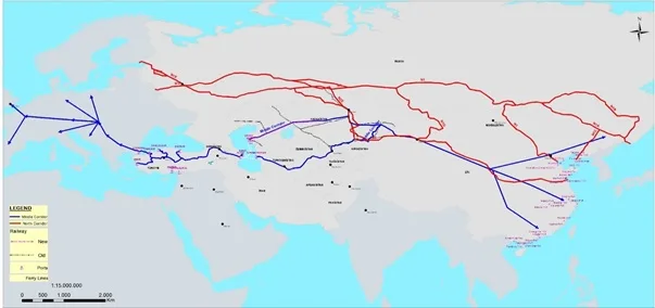 Freight train on the Baku-Tbilisi-Kars railway linking Azerbaijan and Turkey through the Middle Corridor