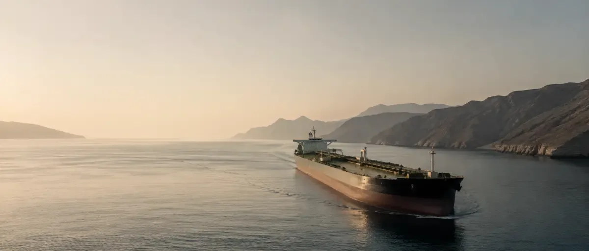 Oil tanker sailing through the Strait of Hormuz amid renewed regional tensions