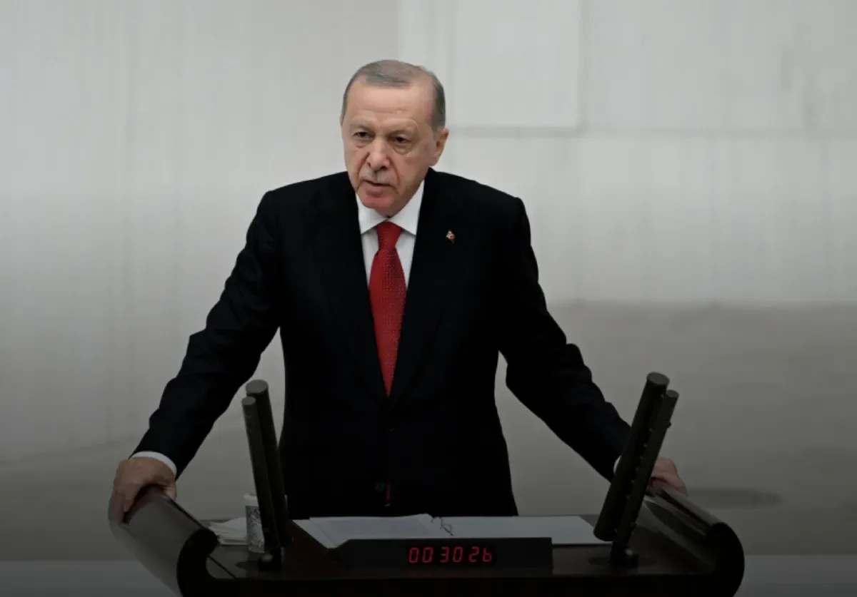 President Recep Tayyip Erdoğan addresses Turkey’s parliament at the opening of the fifth legislative year