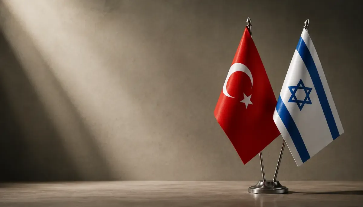 Türkiye and Israel desk flags representing tensions over Syria and the Abu al-Duhur airbase strike
