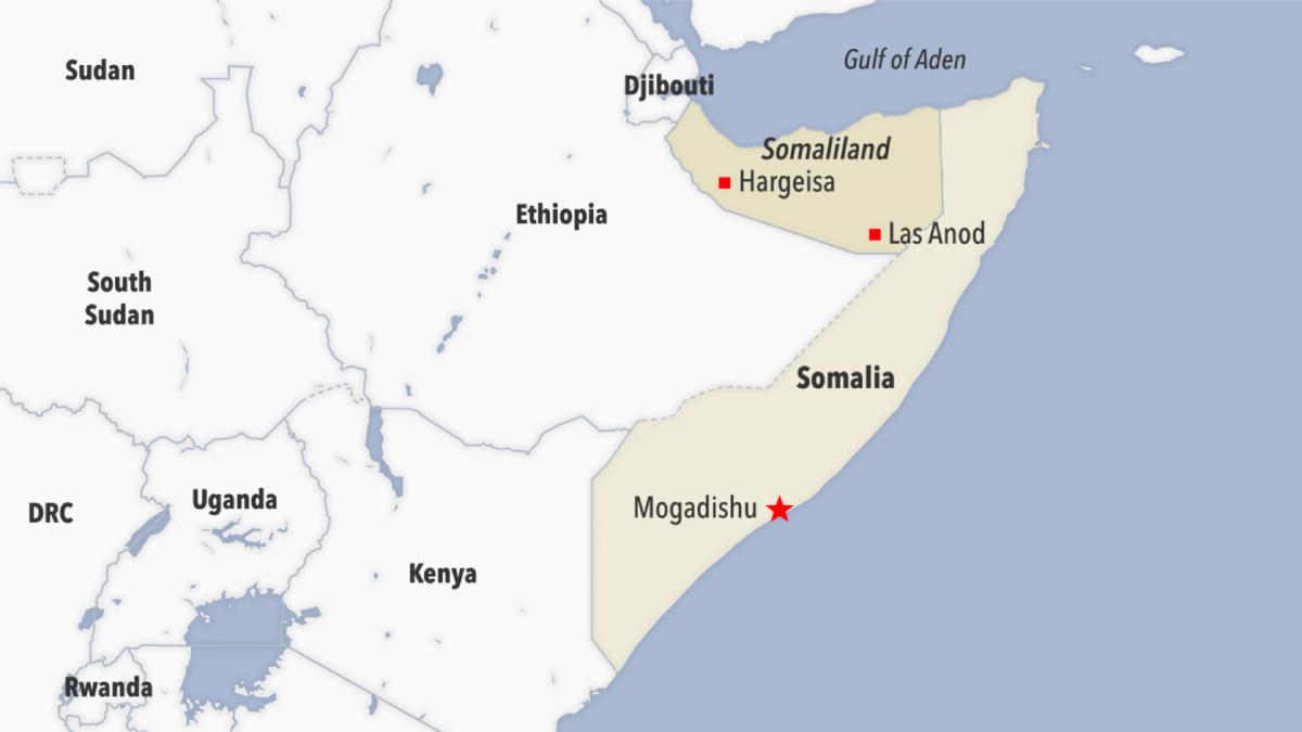 Map of the Horn of Africa showing Somalia and Somaliland in the context of territorial status and regional recognition debates