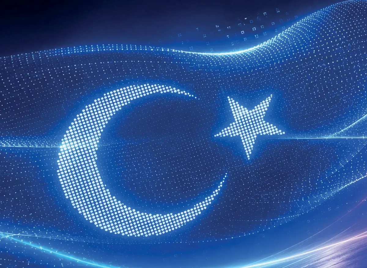 Digital Turkish flag artwork from Türkiye’s 2026-2030 Artificial Intelligence Action Plan