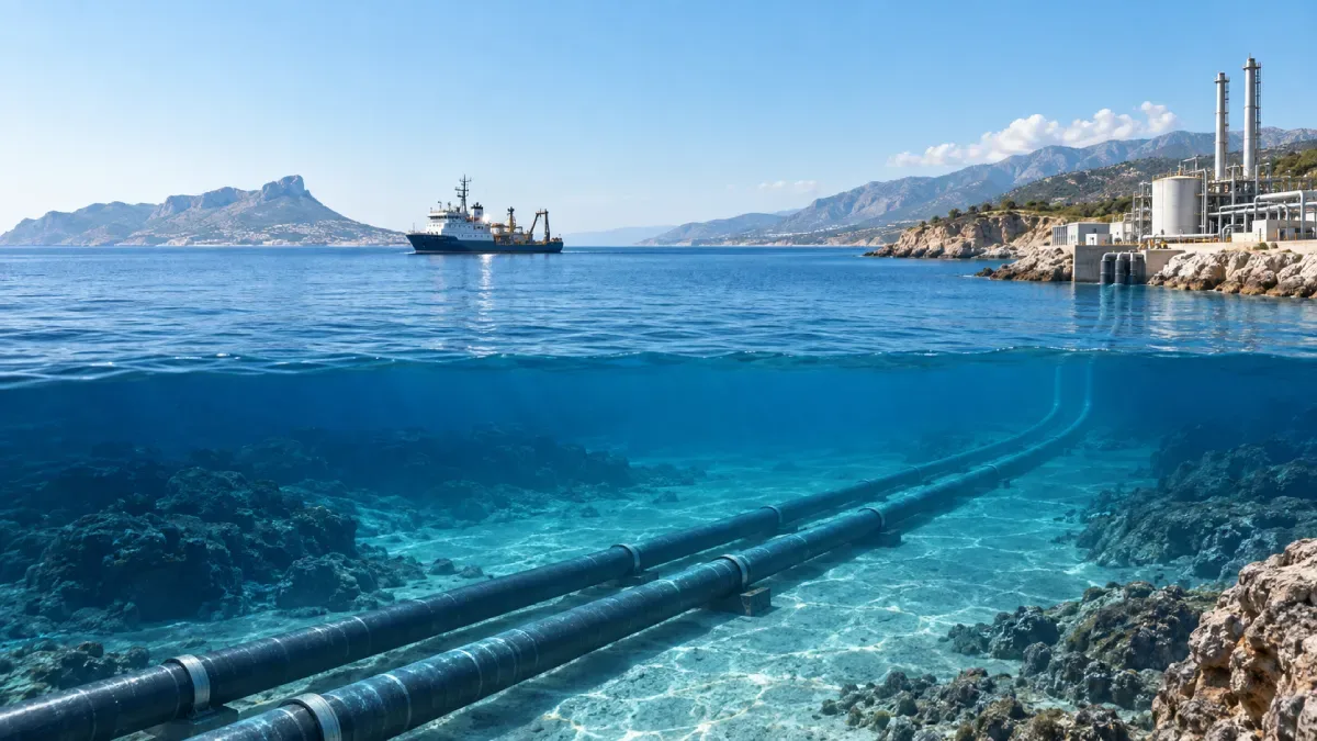 Illustration of two subsea gas pipelines linking Turkey and northern Cyprus across the Eastern Mediterranean
