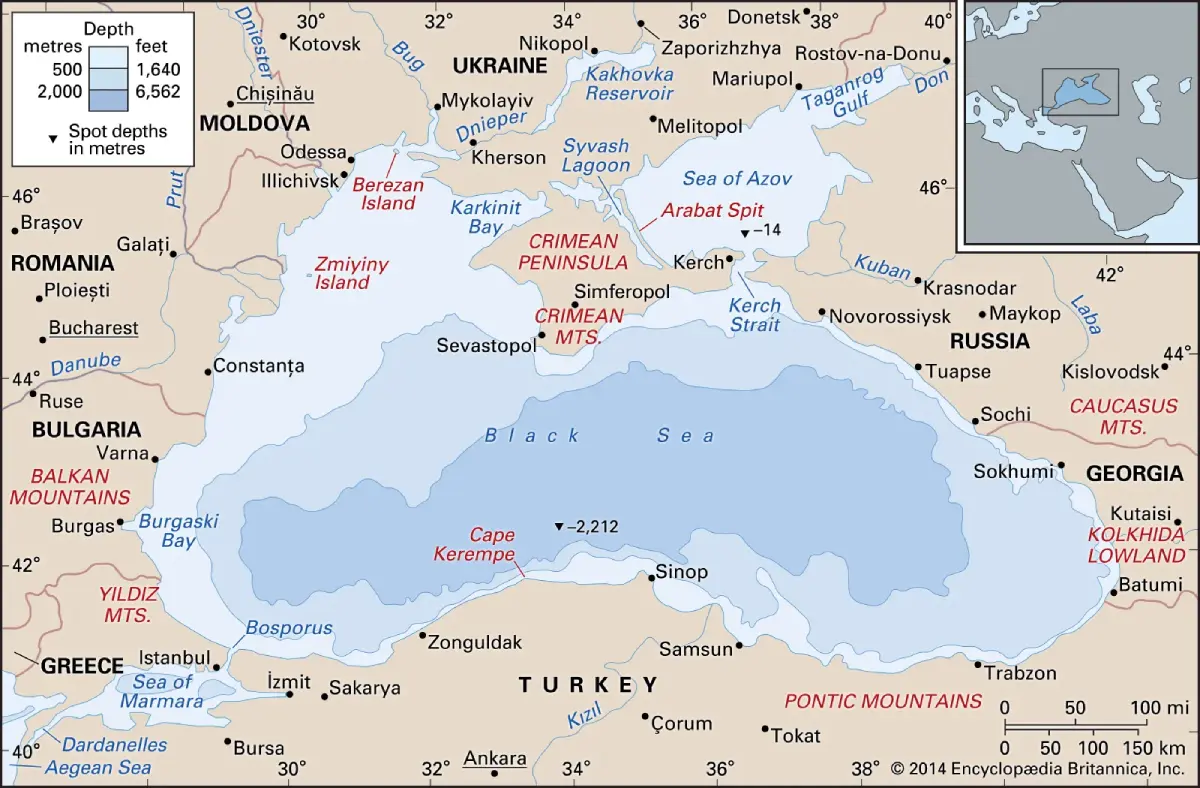 Map of the Black Sea showing Türkiye's coastline and neighbouring states